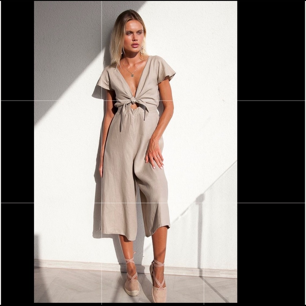 Tie front linen jumpsuit.